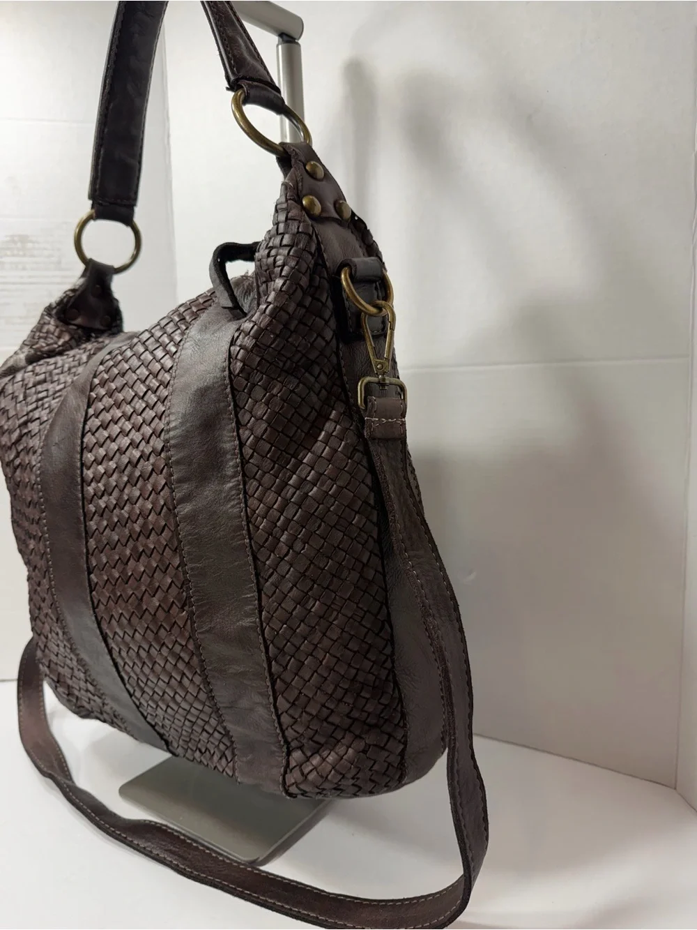 Sundance Catalog “Olya” Leather Woven Purse Bag  Crossbody Chocolate Brown - Picture 2 of 6
